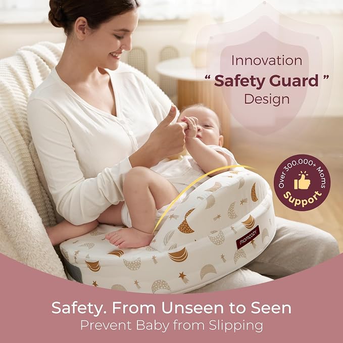 Momcozy Nursing Pillow - Firm & Springy Memory Foam - Stable, Ergonomic Support & Comfort - Wider Breastfeeding Cushion, Adjustable, Removable Cover, Baby Safety Certified, Starry Night