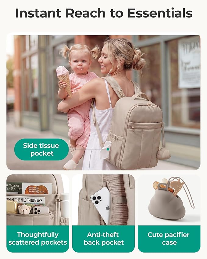 BAGSMART Baby Diaper Bag Backpack, Lightweight Puffy Diaper Bag with Insulated Pockets& Pacifier Case, Travel Stroller Straps with Waterproof Changing Pad, Black