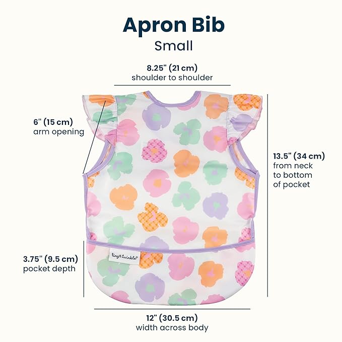 Tiny Twinkle Mess Proof Baby Bib for Girls | Waterproof Toddler Bib for Eating | Baby Apron for Feeding | Machine Washable | Perfect Shower Gift (Floral Pop, 6??4M)
