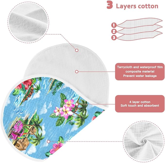 Muslin Burp Cloths for Baby Boys and Girls - 1-Pack Ultra Absorbent Vintage Hawaiian Tropical Muslin Washcloths, Newborn Towel, Milk Spit Up Rags, Burp Cloth Bib for Unisex, 22 x 11 Inch