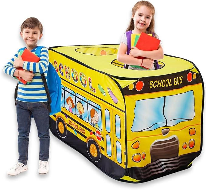 Pop Up Play Tent for Kids - My First Foldable Indoor & Outdoor Playhouse Vehicle Toys for Toddlers, Boys and Girls (School Bus)