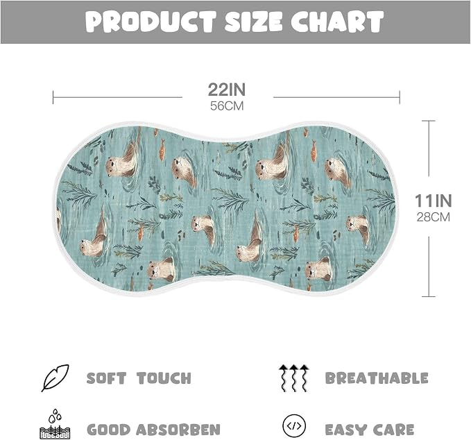 Otter Muslin Burp Cloths for Baby Boys and Girls - 4-Pack Ultra Absorbent Muslin Washcloths, Newborn Towel, Milk Spit Up Rags, Burp Cloth Bib for Unisex, 22 x 11 Inch