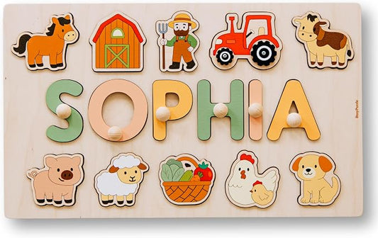 Little Farmer Name Puzzle, Wooden Farm Animals for Toddlers, Farm Nursery Decor, Personalized Baby Gift, Educational Puzzle, Custom Baptism Gift