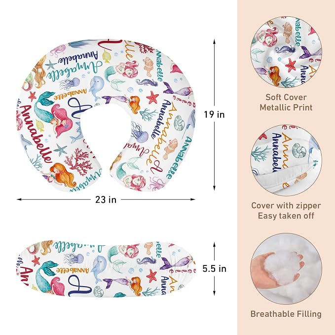 Dyoart Baby Nursing Pillow Cover,Custom Name Gifts,Ultra Soft Comfortable for Infant Boys Girls,Breastfeeding, Mermaid(one Size)