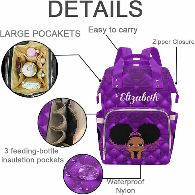 M YESCUSTOM Custom Name Diaper Bag Backpack Personalized Mommy Nursing Bag for Women Waterproof Large Capacity Travel Daypack Purple