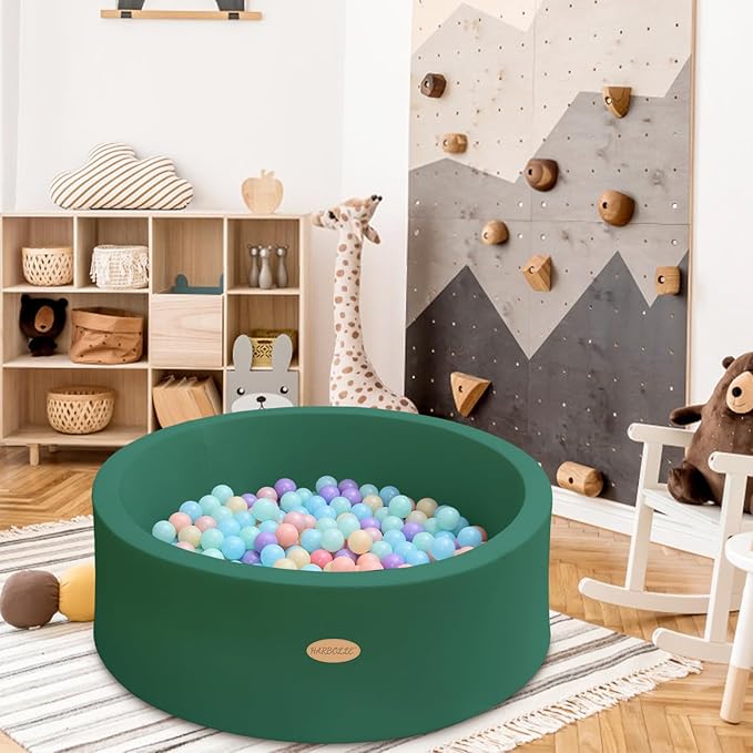 HARBOLLE Baby Ball Pit 35.4" Soft Round Memory Foam Ball Pits NOT Included Balls Indoor Outdoor Playpen for Babies Toddlers Kids Great Gift for Girls Boys, Dark Green