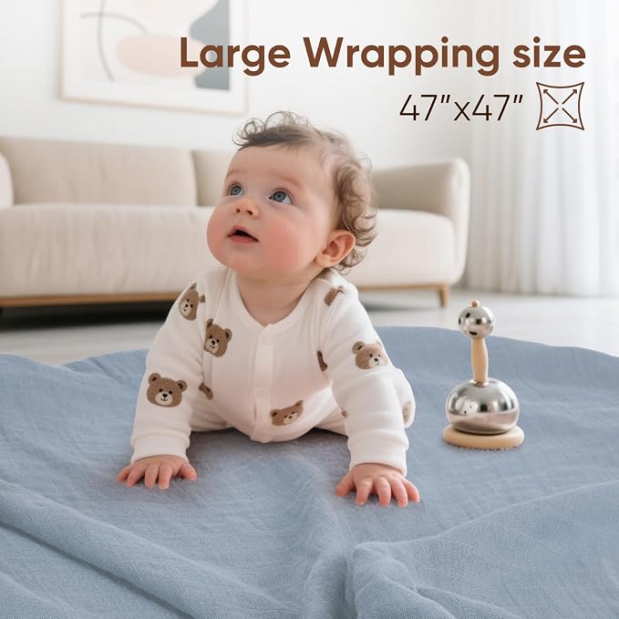 MIGIOL swaddles for Newborns Muslin Swaddle Blankets Baby Essentials for Newborn 47 X 47inches 3 Packs Receiving Blankets (Blue and Green 3 Pieces)