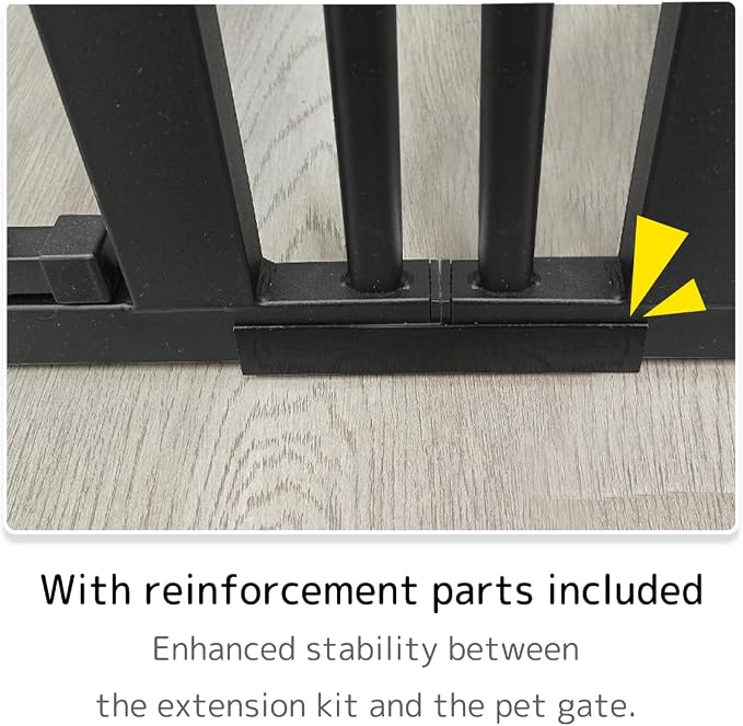 Lumizone Extra Tall Cat Gate Extension Kit 55.12" High Pressure Mounted 29.52" Extra Wide 1.37" Gap No Drilling Tall Pet Gate for Dogs (Black, 55.12" H x 29.52" W, Extension)