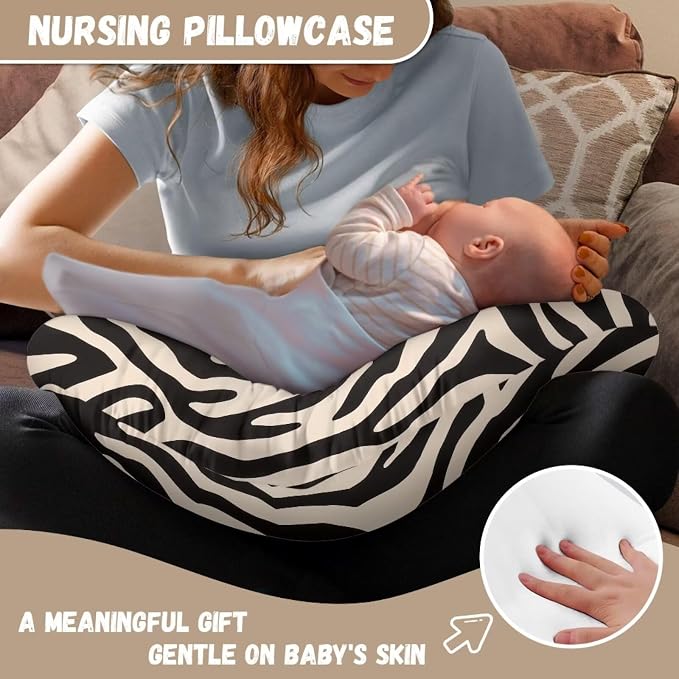 Retro Grey Zebra Stripes Breastfeeding Pillow Slipcover for Baby, Slipcover for Breastfeeding Pillows, Soft and Stretchy Safely Breastfeeding Pillow Cover Baby Essentials
