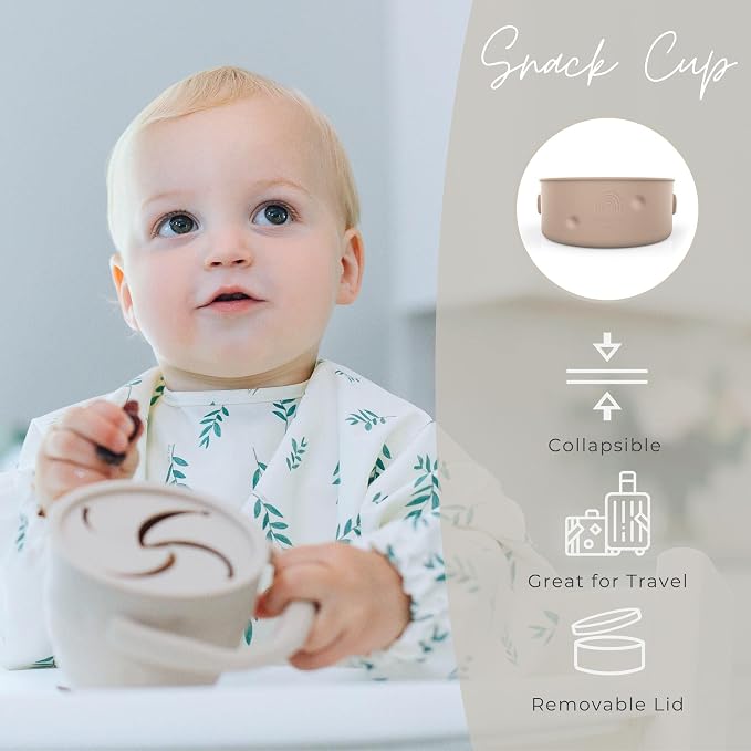 Baby Feeding Set - Baby Must Haves Gift Set - Baby Led Weaning Supplies - Toddler Silicone Feeding Set - Suction Baby Bowl, Bib, Snack Cup, Utensils, Baby Plate Set of 8 (Blue)