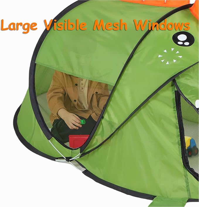 Pop up Kids Play Tent, Foldable Kids Playhouse Indoor Outdoor Toys Tents for Boys Girls Toddlers Birthday with Portable Storage Bag, Green Dinosaur