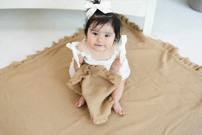 Leyl&Ari Toddler Blanket and Lovey Set | 100% Organic Cotton | Ruffled Blanket (Desert Sand)