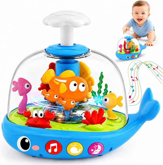 Baby Toys for 1 Year Old Boy Girl Gifts - Baby Toys 6-12-18 Months Press & Spin Aquarium Musical Light Up Infant Toy - Bilingual Learning Tummy Time Cause and Effect Toy for 7 8 9 10 11 Months