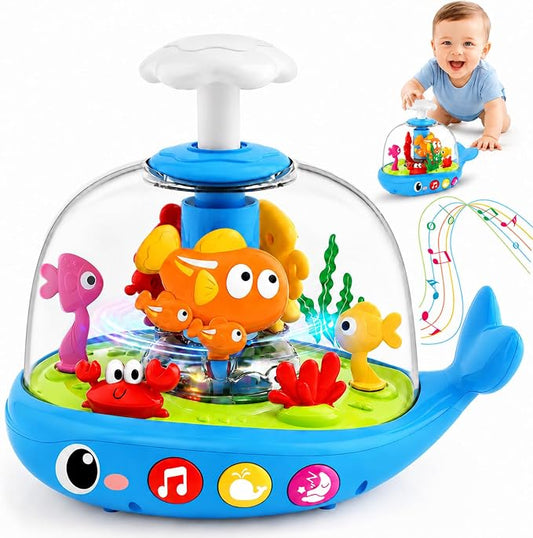 Baby Toys for 1 Year Old Boy Girl Gifts - Baby Toys 6-12-18 Months Press & Spin Aquarium Musical Light Up Infant Toy - Bilingual Learning Tummy Time Cause and Effect Toy for 7 8 9 10 11 Months