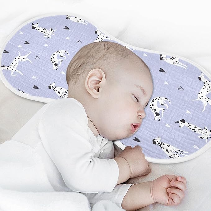 Muslin Burp Cloths for Baby Boys and Girls - 4-Pack Ultra Absorbent Cartoon Dalmatian Dogs Muslin Washcloths, Newborn Towel, Milk Spit Up Rags, Burp Cloth Bib for Unisex, 22 x 11 Inch
