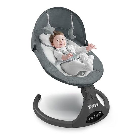 Portable 5 Speed Baby Rocker with Music, Remote Control, and Touch Screen for Infants - Suitable for 0-9 Months, 5-20 lbs, Gray (CR010A-1-GREY)