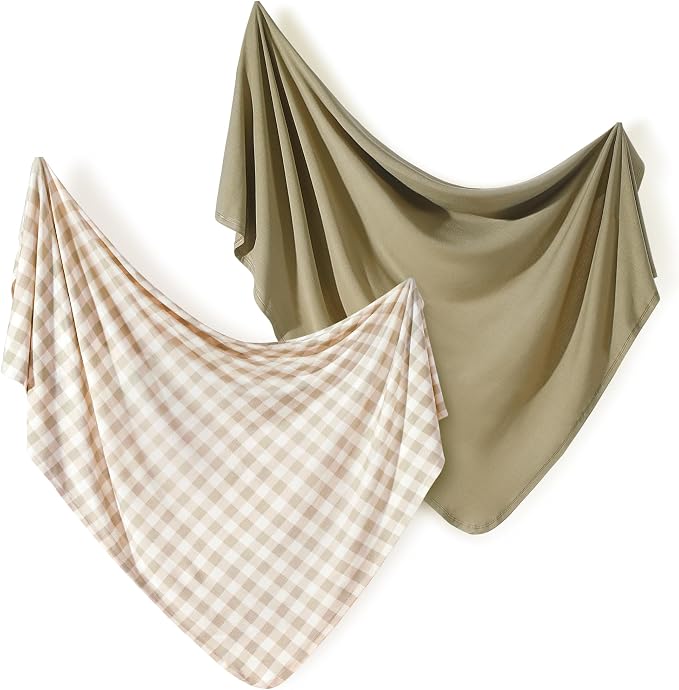 GRSSDER 2 Pack Newborn Swaddle Blanket, Ultra Soft Stretchy Jersey Knit Extra Large Size 33 x 44 Receiving Blankets for Easy Swaddling Baby Snug and Cozy