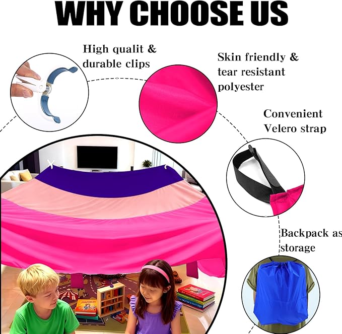 Magic Kids Fort Building Kit, 3 * 3m Large Blanket Fort Making Kit Clips Portable Playhouse Play Tent Fort - Indoor/Outdoor Girls/Boys Toys Ages 4-8-12