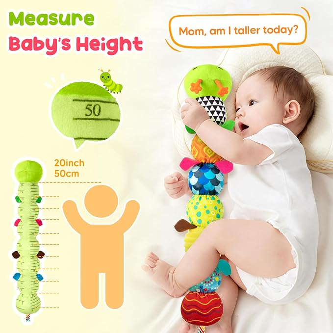 Baby Sensory Toys 0-6 6-12 Months, Stuffed Musical Caterpillar Animal Toys for Babies 3-6 Months with Rattles Crinkle Squeaker, Infant Tummy Time Toys for Newborn Baby Boy Girl Gifts, Green