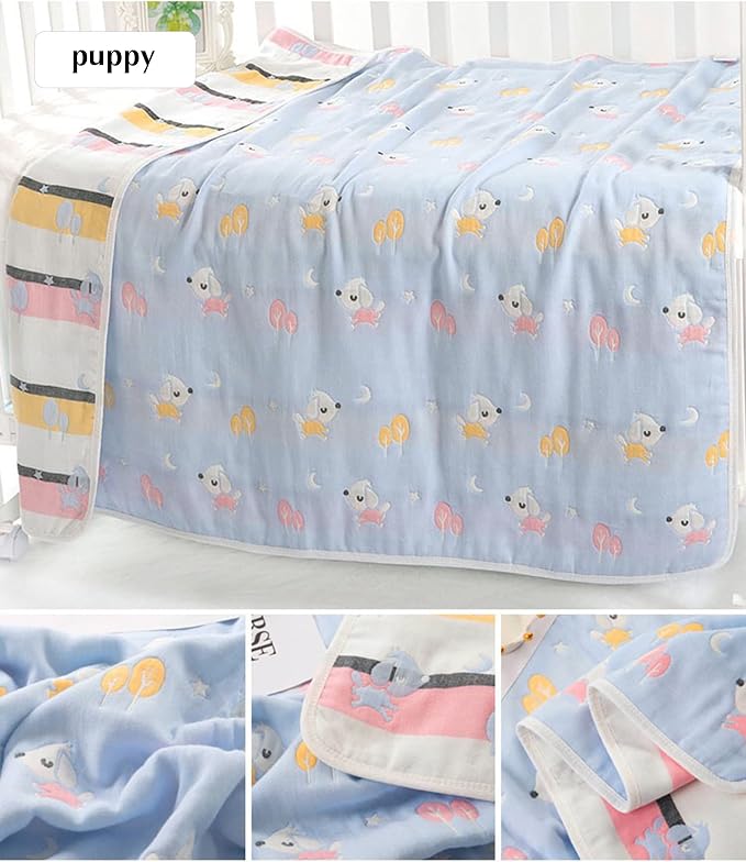 TONWHAR Muslin Baby Blankets,6-Layer Cotton Gauze, Soft and Breathable Baby Quilt,Kids Summer Blanket,Baby Bath Towel (Puppy)