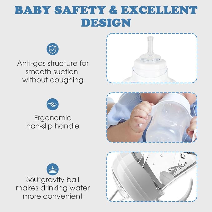 Straw Sippy Cup Conversion Kit for Philips Avent Anti-Colic Baby Bottles, Soft Top and Weighted Ball Transition with Handles Converter 8m+, Set of 3