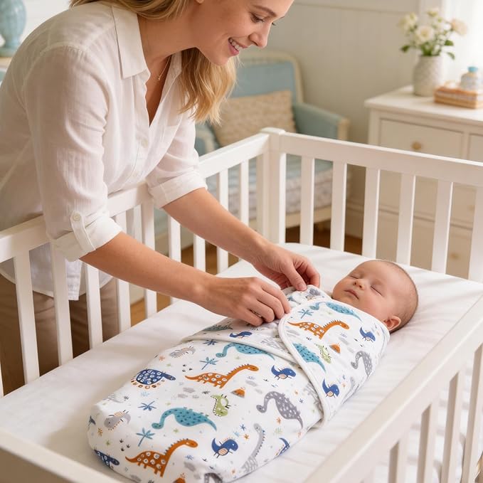 Bubble bear Baby Swaddle Blankets for Baby Boy Girl 0-3 Months,Hypoallergenic Skin-Friendly Swaddle,Cute Little Soccer Ball, Dinosaur, Adjustable Newborn Sleep Sack, 3 Pack