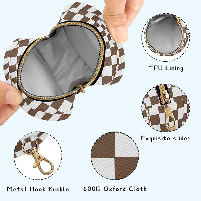 Checkered Plaid Coffee Pattern Pacifier Holder Case with Metal Clip Portable Pacifier Holder for Baby Boys Girls