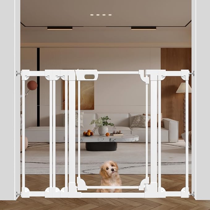 WAOWAO Clear Acrylic 40" Extra Tall Baby Gate for Stairs Modern Design Acrylic Auto Close Pet Gate, 48.42"-57.08" Wide Safety Baby Gate for Doorways,White Clear Dog Gates Indoor, Hallways,Kitchen