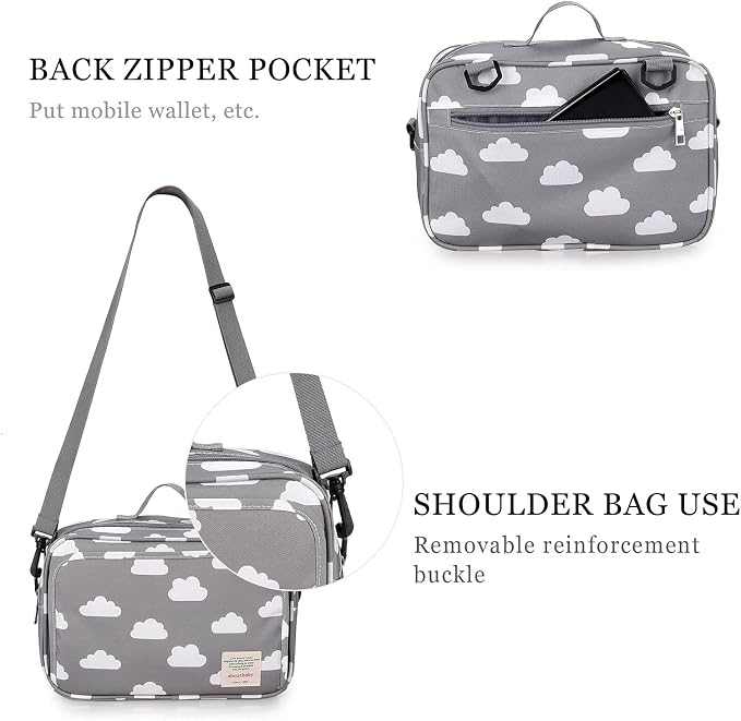 SONARIN Pram Buggy Bag Organiser & Stroller Organiser,Large Stroller Storage with Deep Cup Holder,2 x Pram Hooks,Shoulder Strap Used as Carry-On Handbag,Universal Fit All Buggy Models(Cloud)