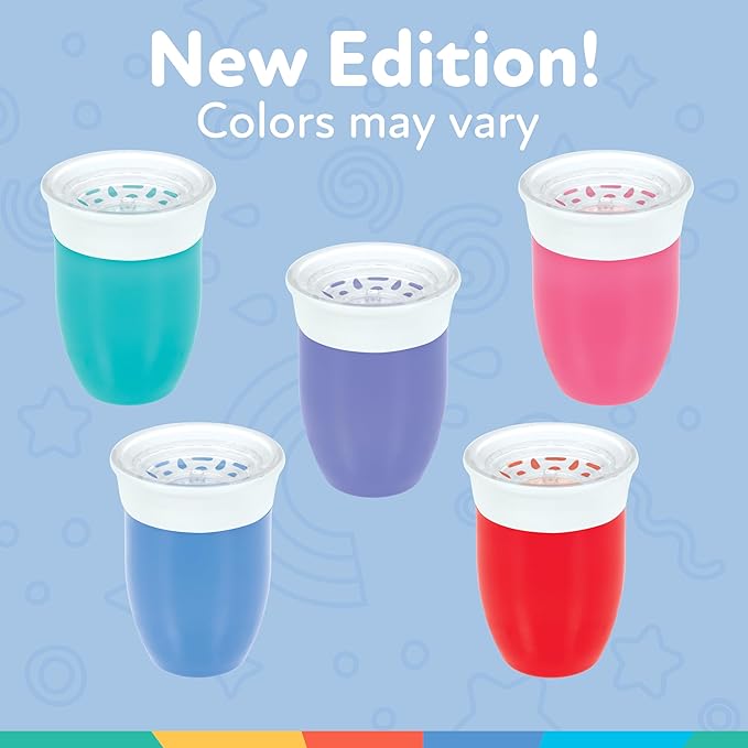 Nuby Wonder Cup - Spill-Proof Toddler Sippy Cups - (3 Pack) 7 oz - Sip from All Sides - Leak Resistant - Spoutless Transition Cup - Green/Red/Blue