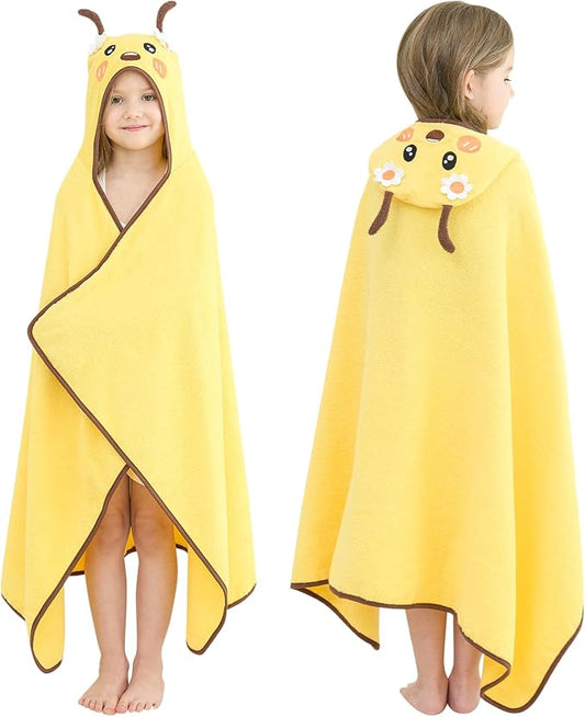 Style Quarters Yellow Bee Hooded Towel for Kids – Soft Cotton, Embroidered, Absorbent Baby Bath Towel – Quick Dry, Lightweight – 50x30 Inches – Perfect for Toddlers & Children