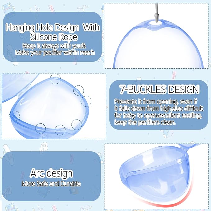 Nisxabebe Pacifier Case,6 Pack BPA Free Pacifier Holder Case with Lanyard for Diaper Bag,Pacifier Container Box for Baby Binky Nipple Travel,Essential Pacifier Accessories,Easy to Clean,Blue