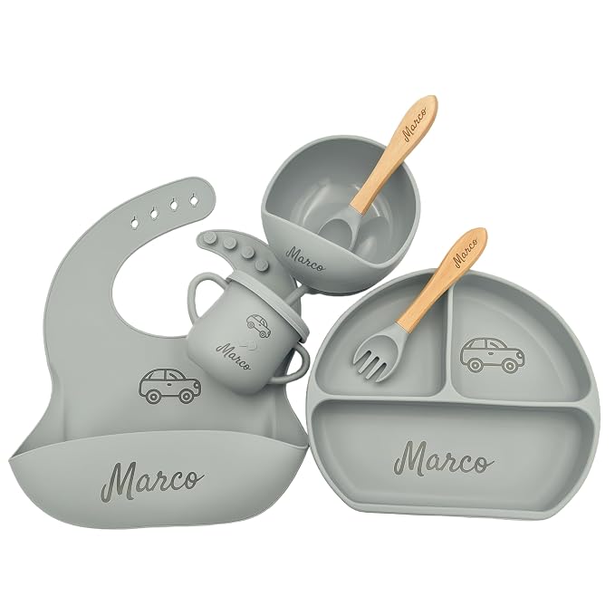 Personalized Silicone Baby Feeding Kit with Name – BPA-Free Self-Feeding Starter Set for Infants & Toddlers, Custom Baby Gift for Boys and Girls，lovely Baby Product (Color Y18)