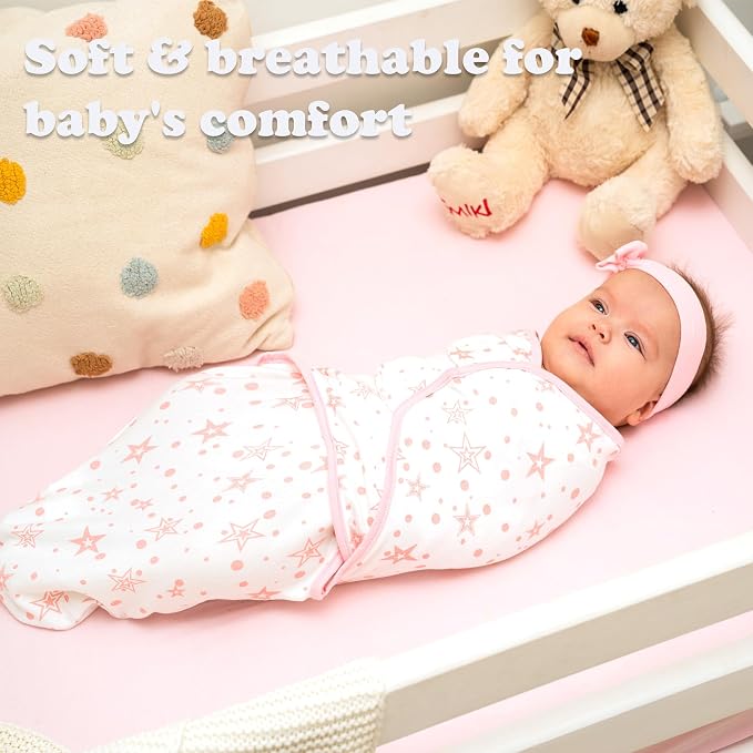 Organic Preemie Swaddles 4-7 lbs - 3-Pack Premature Babies Swaddle Sleep Sack - Premature Infant Sleeping Sack - Easy Adjustable Baby Swaddle Blanket Wrap Boy Girl (Rose Pink)