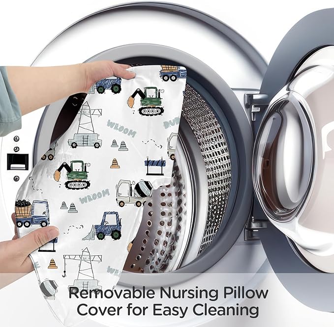 Little Grape Land Nursing Pillow, Upgraded Breast Feeding Pillow for Mom, Breastfeeding & Bottle Feeding for 0??6 Months, Soft Machine Washable Cover with Firm Breathable Filling for Tummy Time, Truck