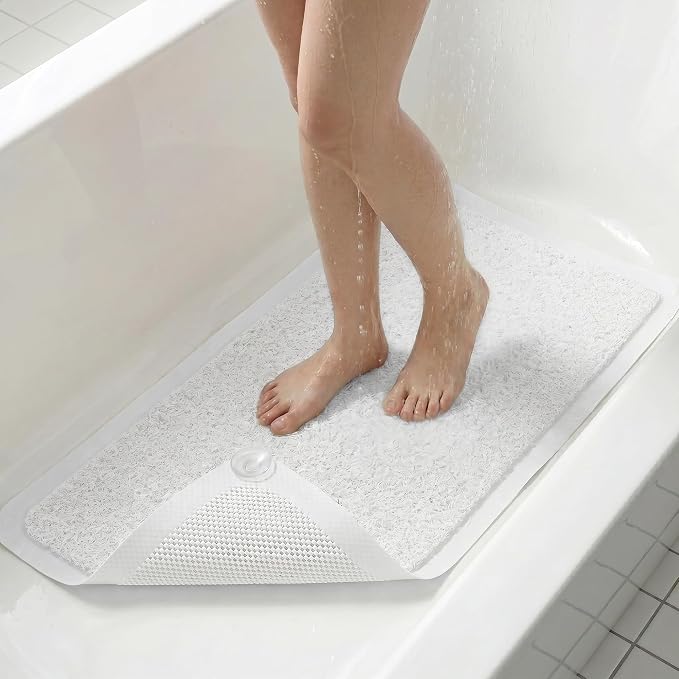 Upgraded Anti Slip Shower Mat for Inside Shower,Non Slip Bathtub Mat with Suction Cups,Shower Floor Mat,Scrubber Mats,Easy to Clean,Quick Dry,Easy Drainage,Loofah Bath Mat for Tub,White,24''x24''
