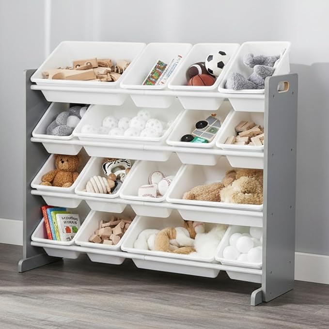 Humble Crew Supersized Toy Storage Organizer with 16 Removable Bins, Grey/White ??Large Toy Storage for Toddlers Ideal for Kids' Rooms, Playrooms, and Nurseries - Modern Toy Bins for Kids