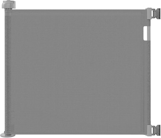 Retractable Baby Gate for Stairs – 33” Height, Expands up to 71” Width – Safety Gate for Infants, Toddlers, Dogs & Pets – Easy Install, Secure Closure, Gray Mesh Design for Indoor & Outdoor Use