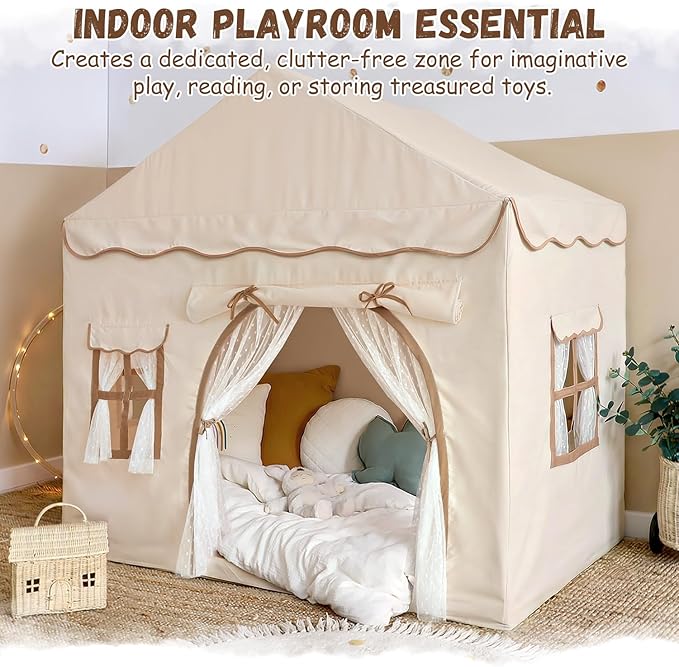 Kids Play Tent with Double Door Children's Playhouse Tents - Portable Fantasy Adventure Castle for Boys and Girls, Kids Tent with Mat, House Toys for Boys Girl Birthday, Christmas House Gift