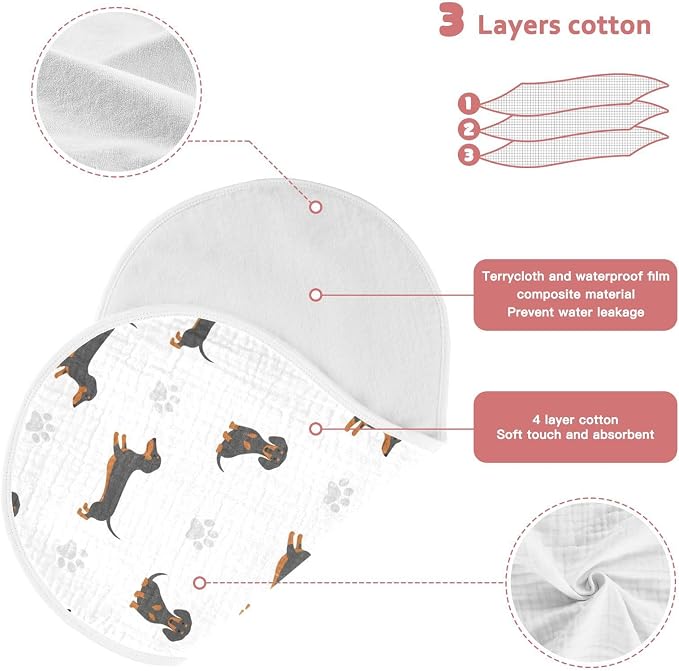 2 Pack Muslin Burp Cloths Dachshund Dogs White Cotton Baby Burp Cloths Ultra Absorbent and Soft Burping Cloth for Newborn Babies Boys Girls 22x11 Inch