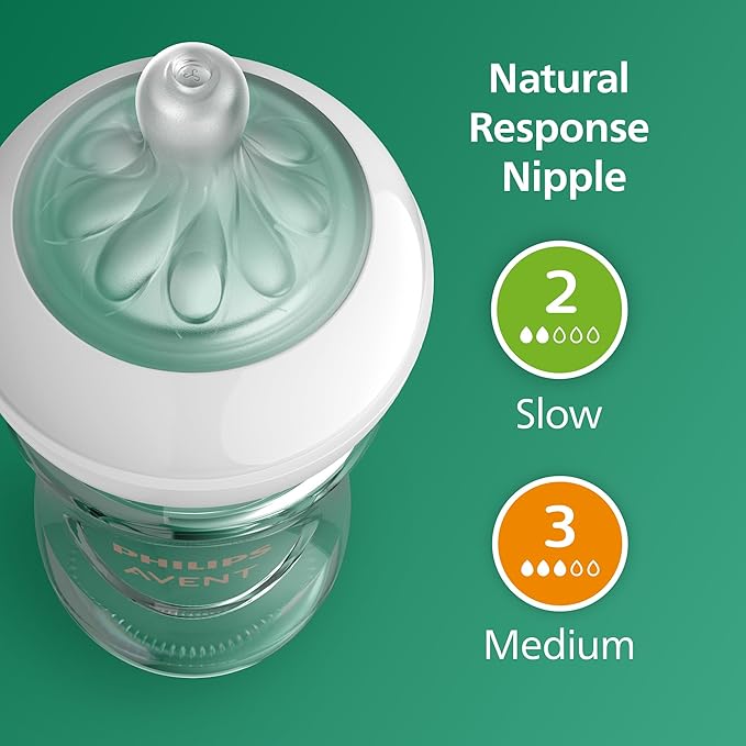 Philips Avent Glass Natural Bottle with Natural Response Nipple, Baby Gift Set, SCD858/01