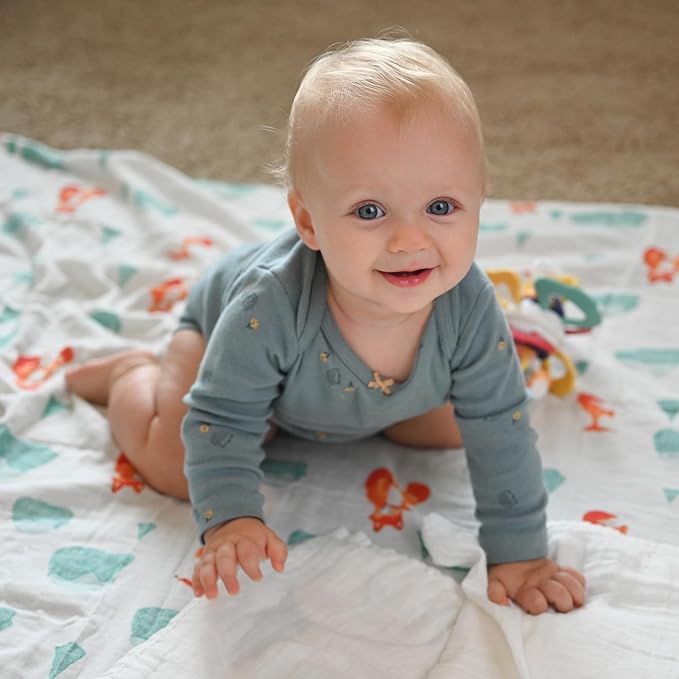 POMISO Muslin Swaddle Blankets for Boys & Girls, Newborn Receiving Blankets, Soft Breathable Baby Swaddles, Large 47x47 Inches, Fox & Penguin