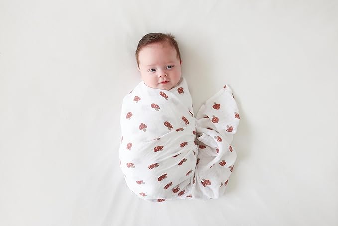 Lulujo Baby Swaddle Blankets | Unisex Softest Breathable Cotton Muslin Swaddle Blanket Set | Neutral Receiving Blanket for Girls & Boys | 40in x 40in | Mushroom & Sand | 2-Count