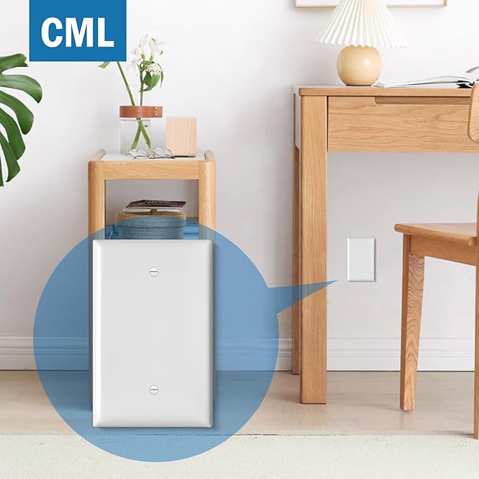 CML Oversized Blank Wall Plate, 6 Pack Jumbo Blank Outlet Covers, 1-Gang No Device Switch Plates, Over-Size 3.5??x 5.5?? Impact Resistant, Gloss White, ETL Listed