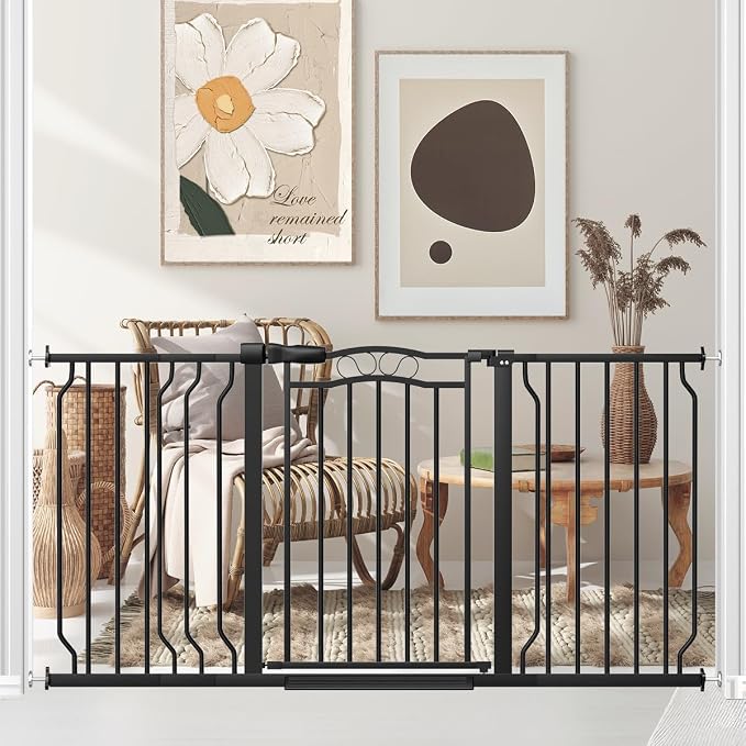 Extra Wide Baby Gate with Door Safety Gate for Baby, Toddler & Kids, Walk Through Gates for Stairs Pressure Mounted no Drill，Black
