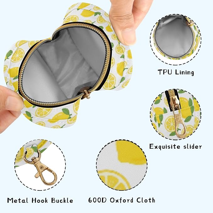 Baby Pacifier Case with Clip, Lemon Pattern Portable Pacifier Holder, TPU Lined Dust-Proof Storage Pouch for Diaper Bag and Stroller