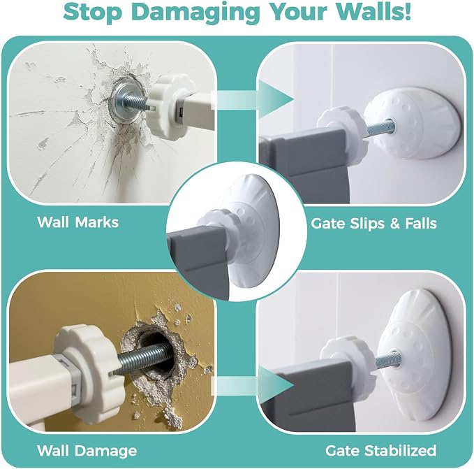 Baby Gate Wall Protector 4 Pack, Wall Cups with Hidden Bolt Covers for Pressure Mounted Baby and Pet Gates, Fits M8/M10 Spindle Rods, Protects Walls and Baseboards