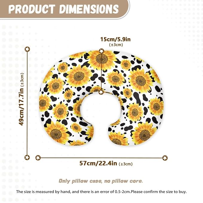 Nursing Pillow Cover Cow Sunflower Breast Feeding Pillows for Babies Boys & Girls Soft Breathable Nursing Pillow Case U Shaped Nursing Pillow Slipcovers for Breastfeeding Mom