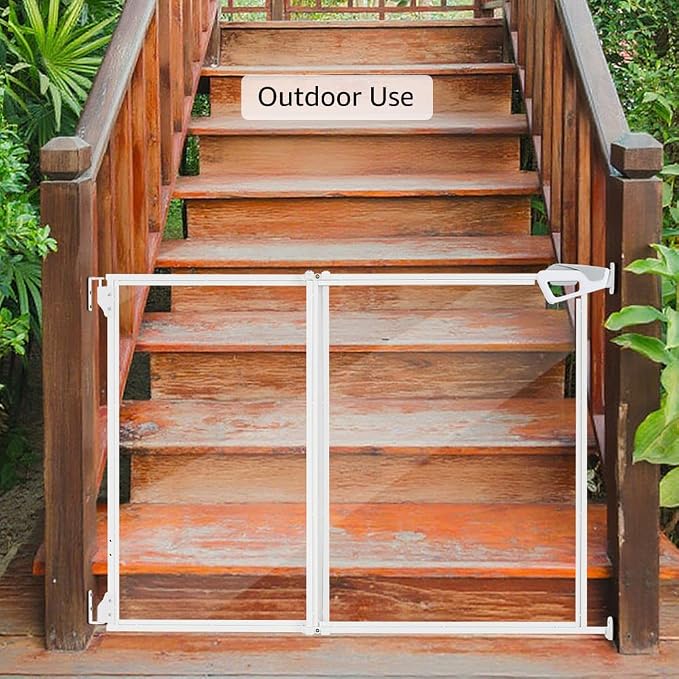 beeNbkks Hardware Mounted Clear Dog Gate (Must Drill to Install), No Bottom Bar Pet Safety Gate for Doorways Hallways Stairs, Fit for 28"-43.5" Wide Opening, 30" Tall, Indoor Outdoor Use