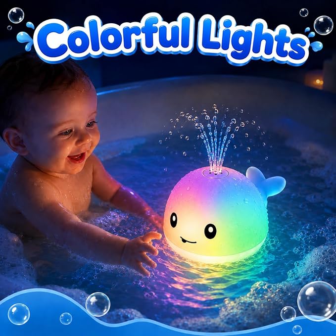 Gigilli Whale Bath Toy Sprinkler, Light Up Bath Toys for Kids Ages 1-3 Infant Baby Bath Toys 1 2 3 Year Old, Toddler Bathtub Bath Foutain Toys, Baby Pool Toys 6-12-18 Months Boys Girls Birthday Gifts